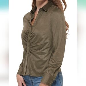 Calvin Klien Moleskin Buttery Soft Lux Button Up Top